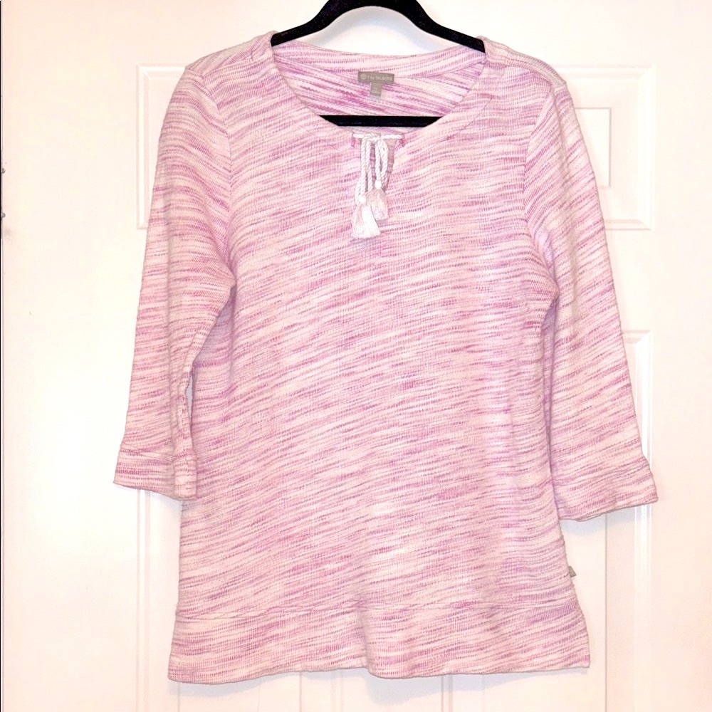 T By Talbots Cotton Women's LP Top Heather Pink 3/4 Sleeve Pullover Casual